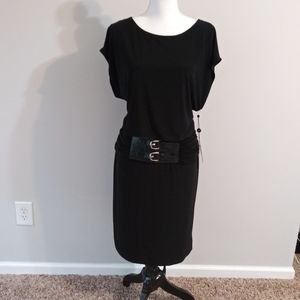 Adrianna Papell Black Cocktail Belted Dress 10 NWT